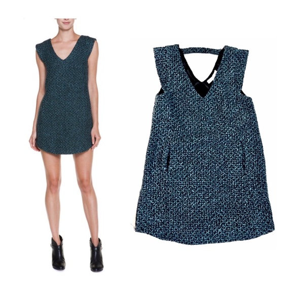 [BCBGeneration] Sage Combo Tweed V-neck Dress - Picture 4 of 7